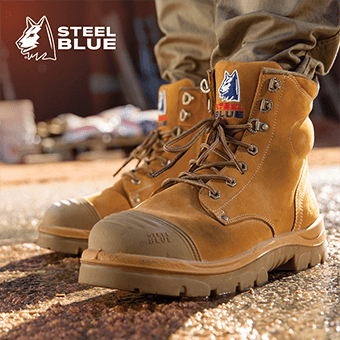 Why are steel blue boots the most popular with tradies?