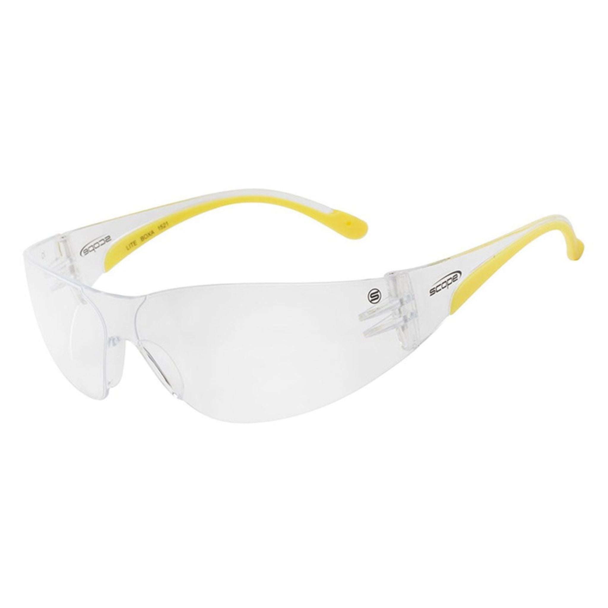Scope 110C Clear safety glasses in yellow temples