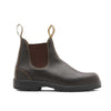 chestnut leather chelsea style workboot with smooth leather finish and pull tabs on the collar