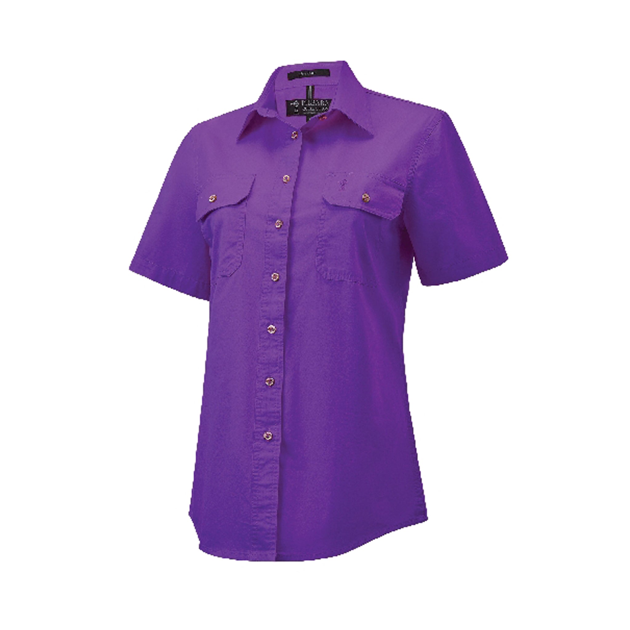 Women's short sleeve work shirt with pockets in purple