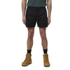 relaxed cut black work shorts that end above the knee, with drawstring and belt loops for easy adjustment