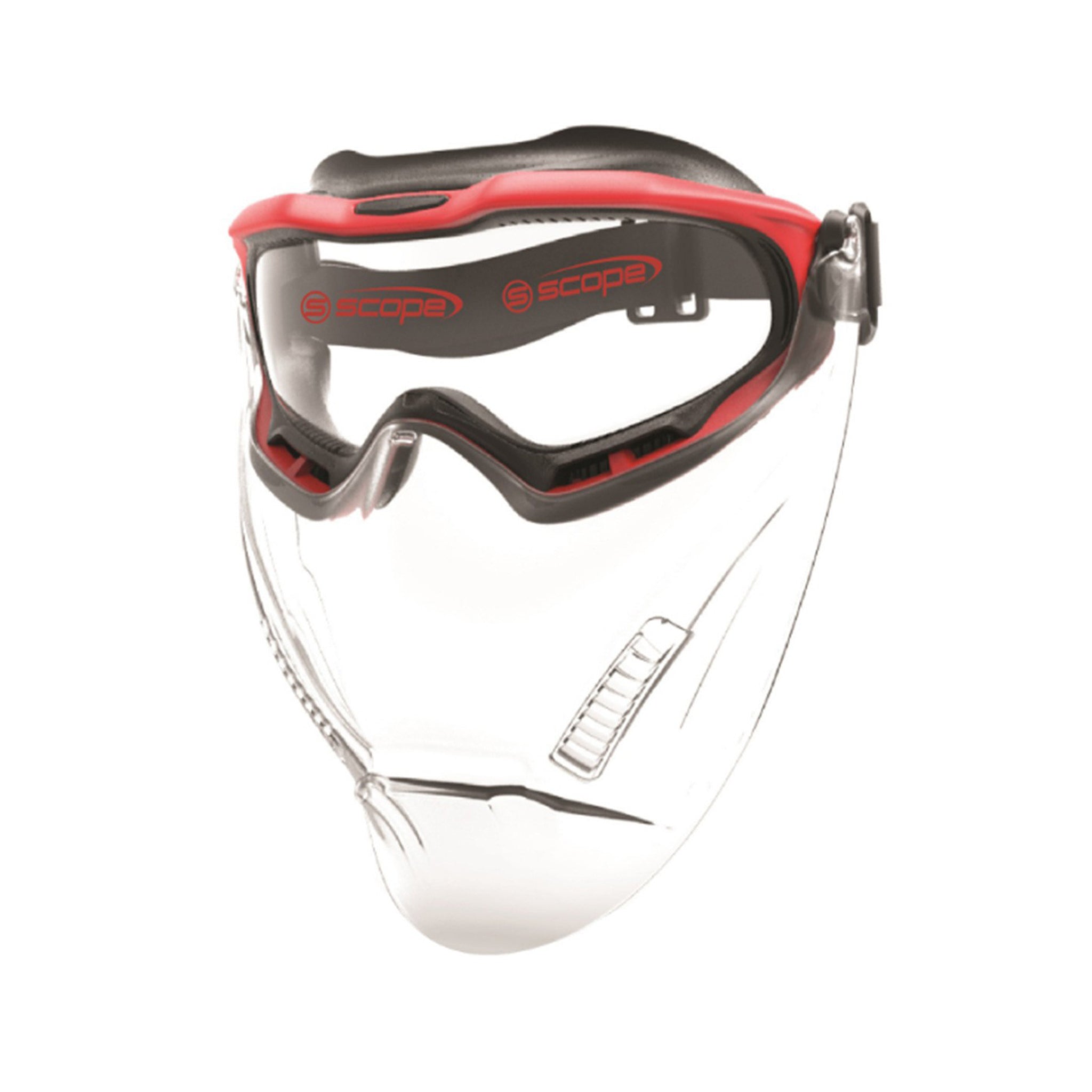 Red frame Safety Goggles clear visor