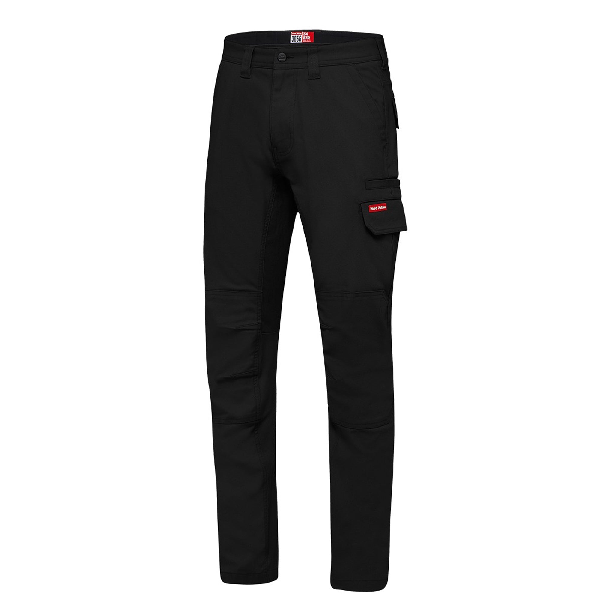Men's black stretch cargo pants with multiple pockets