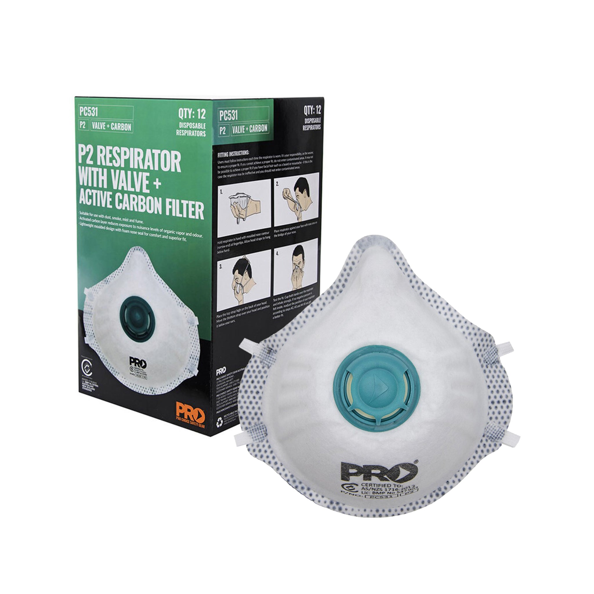 Mask Filter Box Pro Choice Dust Masks P2 with Valve and Active Carbon Filter (Box of 1 ...