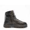 full heigh black leather lace up work boot with silver hardware and side zipper for easy access