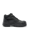 black ankle cut leather work boot metal eyelets and toe cap with chunky sole