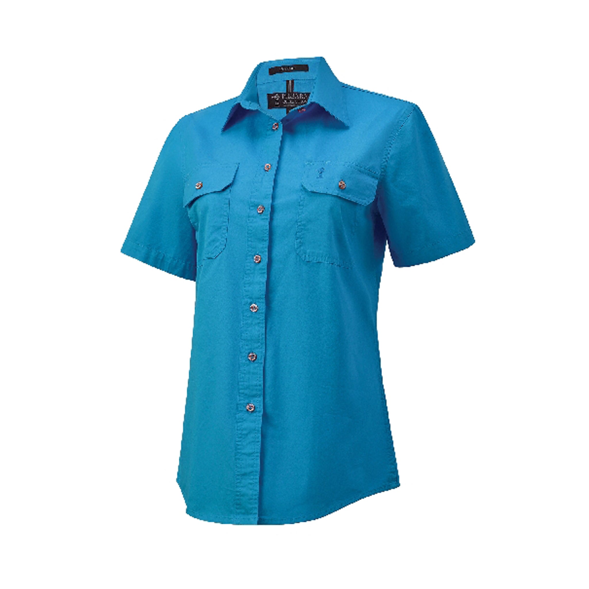 Women's short sleeve work shirt with pockets in azure