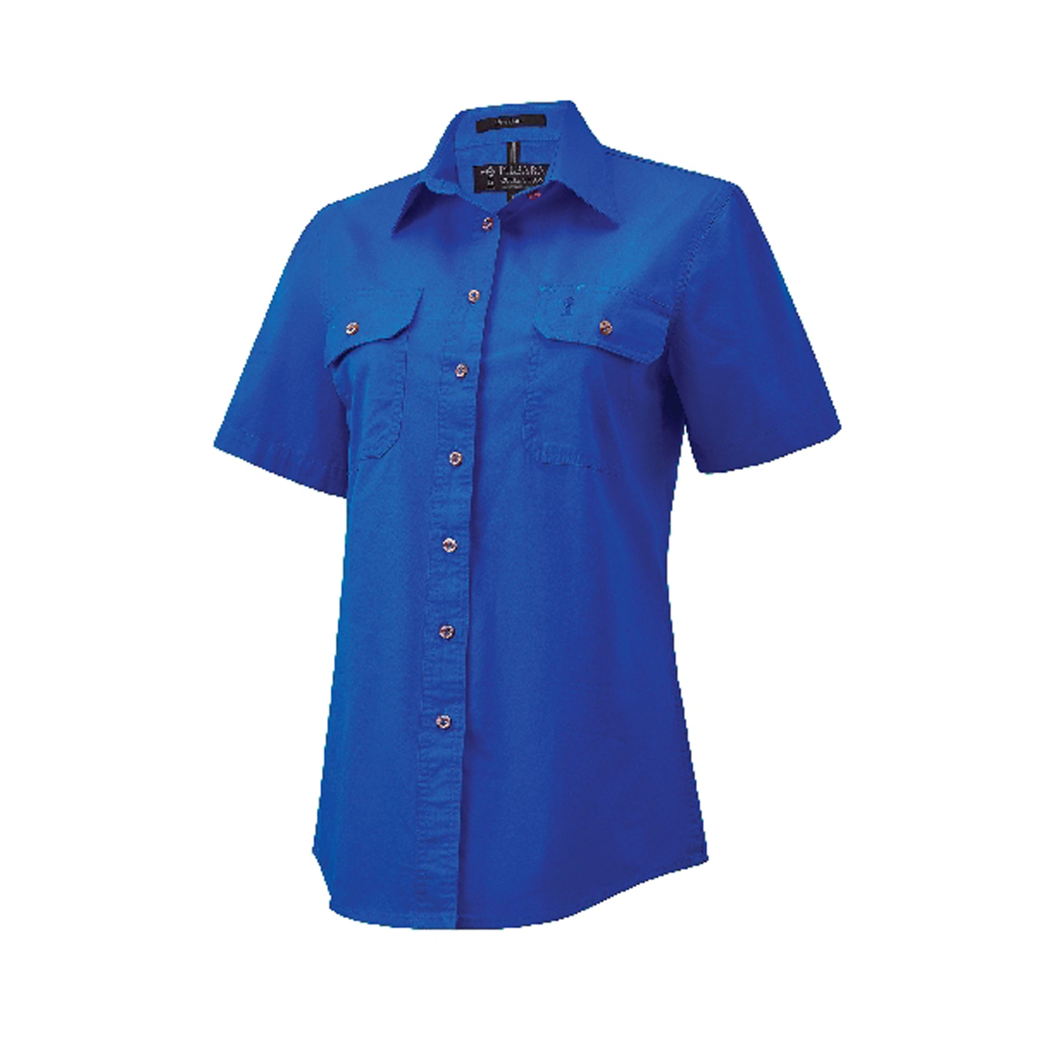 Women's short sleeve work shirt with pockets in cobalt