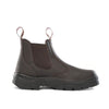 brown leather ladies chelsea work boot with pull tabs on the front and back of the foot opening and chunky black sole