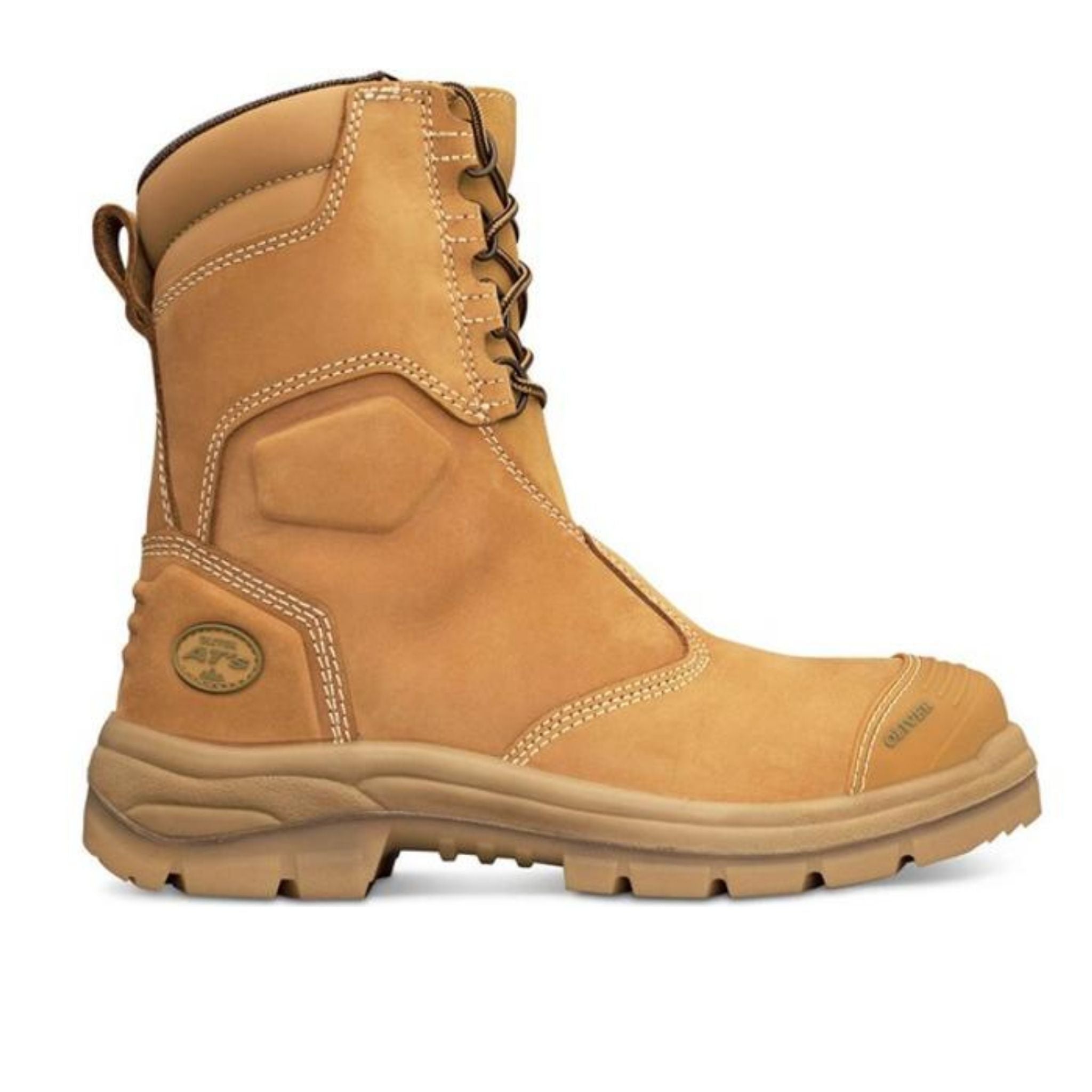Oliver AT 385 high leg lace-up zip sided safety boot in wheat 