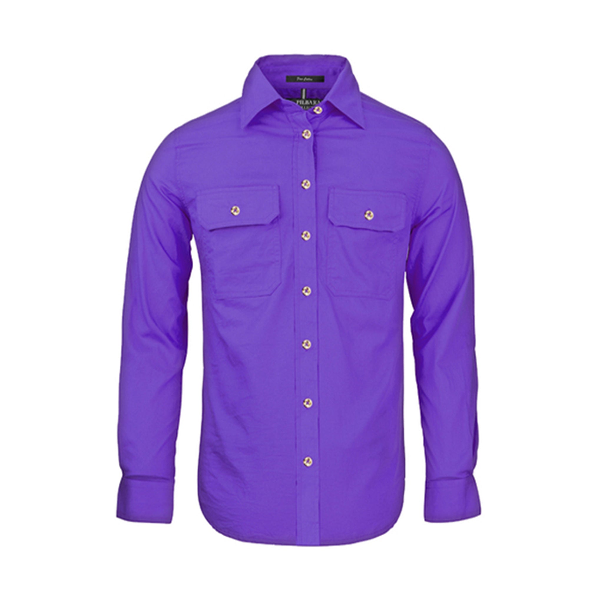 Women's closed long sleeve work shirt with pockets in purple
