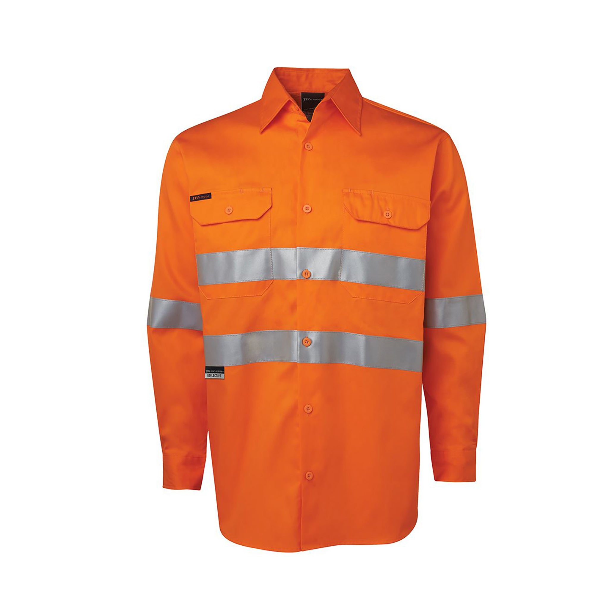 JB's Wear Hi-Vis Long Sleeve Crew Neck T-Shirt – 100% Cotton, UPF 50+, Safety Work Tee, 6HVTN