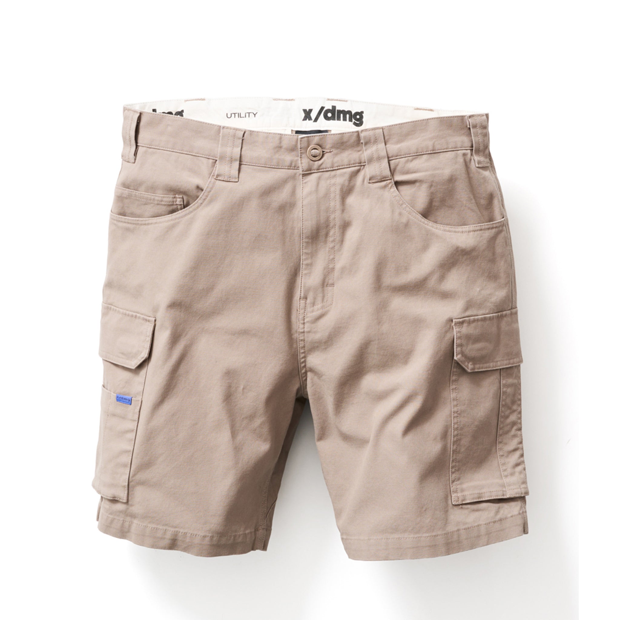 x/dmg Stretch Cargo work shorts in khaki