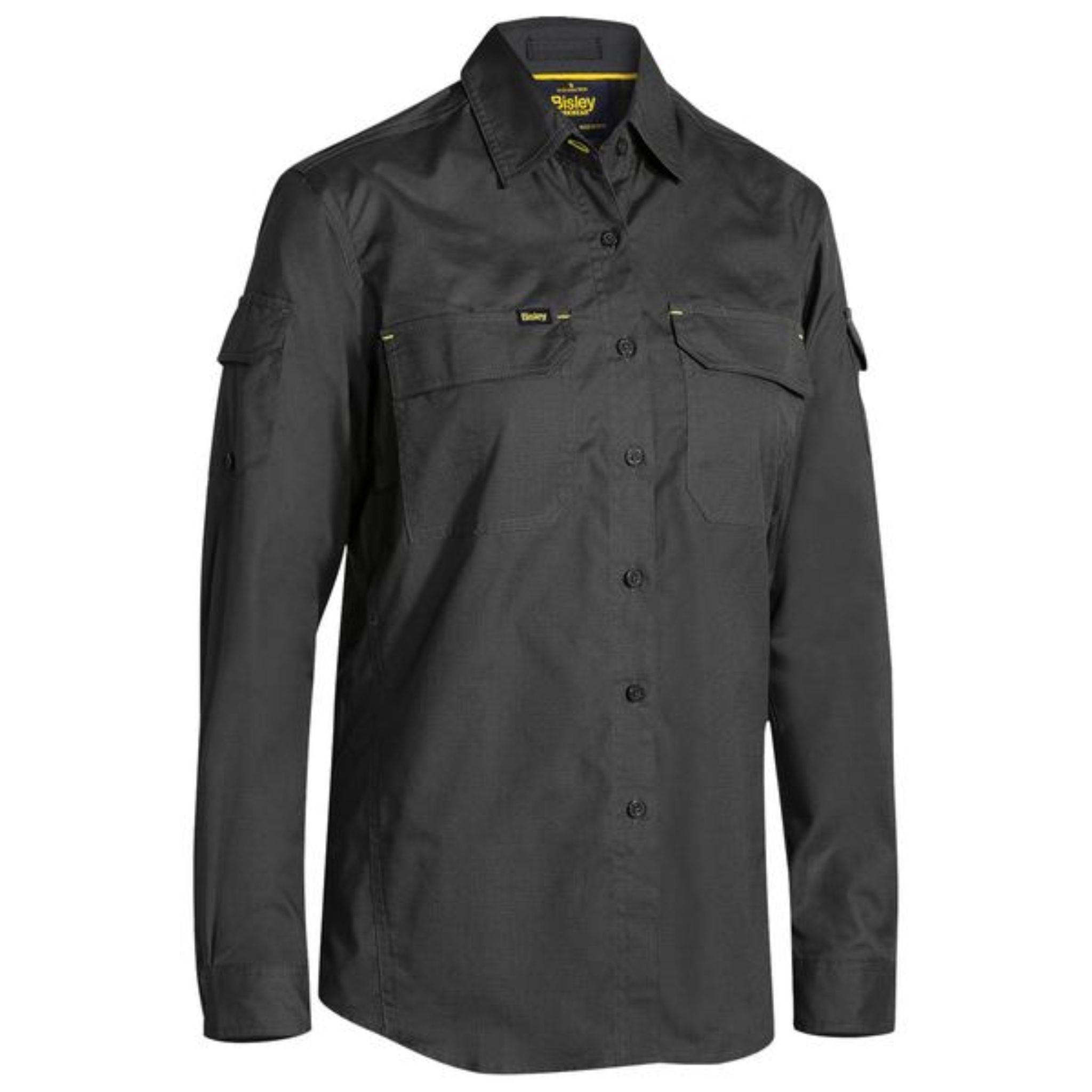 Women's Airflow long sleeve black work shirt with chest sleeve pockets 