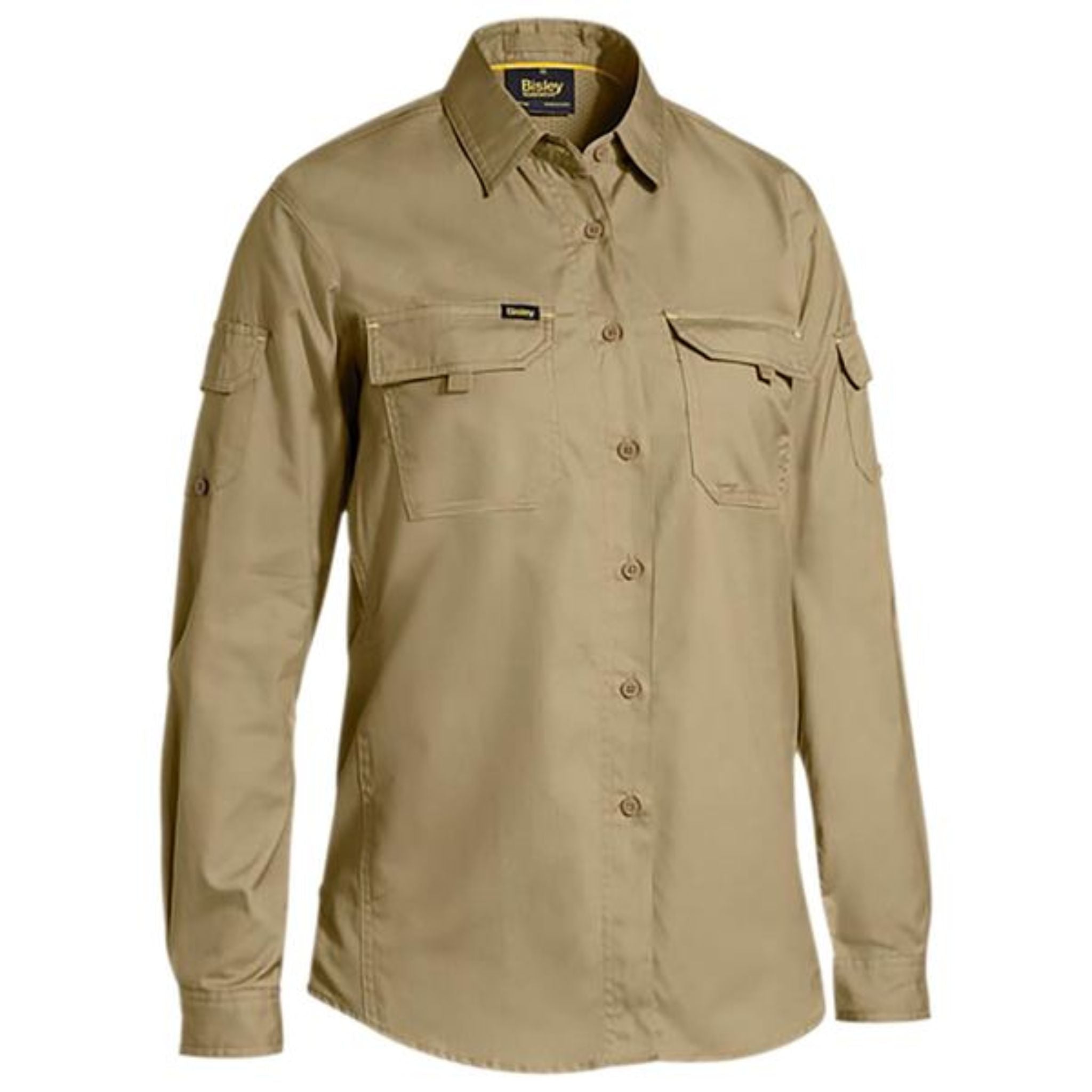 Women's Airflow long sleeve khaki work shirt with chest sleeve pockets 