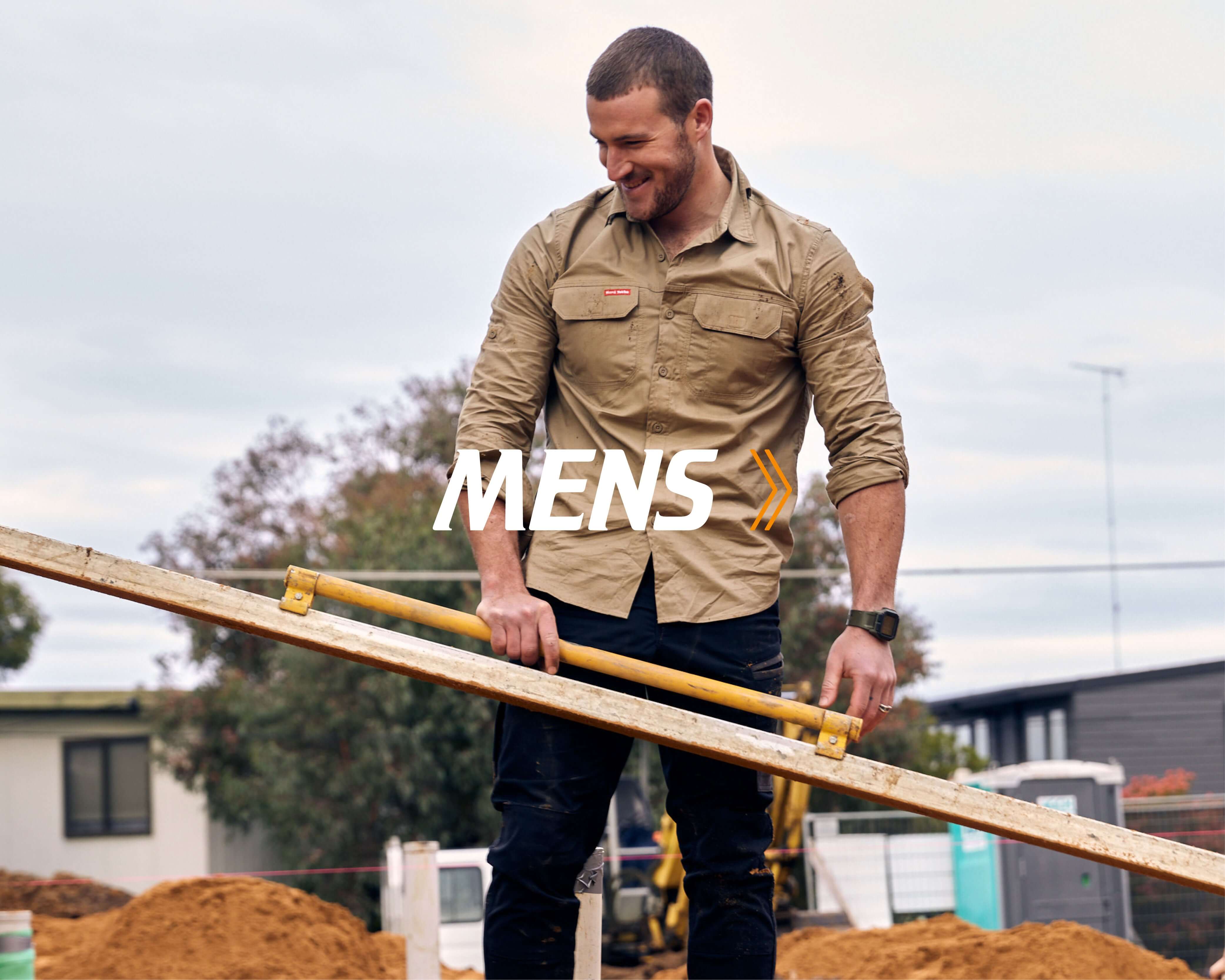 Promotional banner highlighting men's workwear selection.