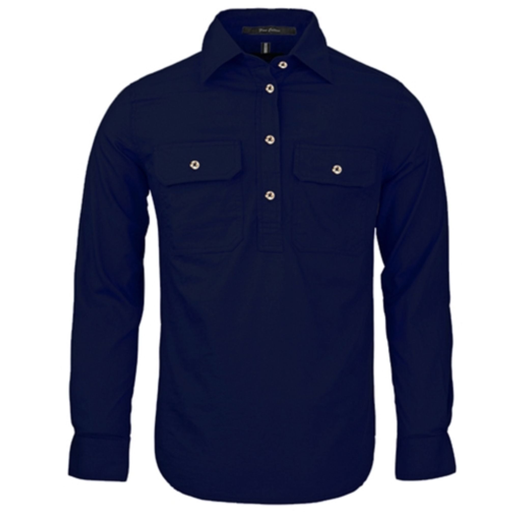 Women's closed long sleeve work shirt with pockets in French navy