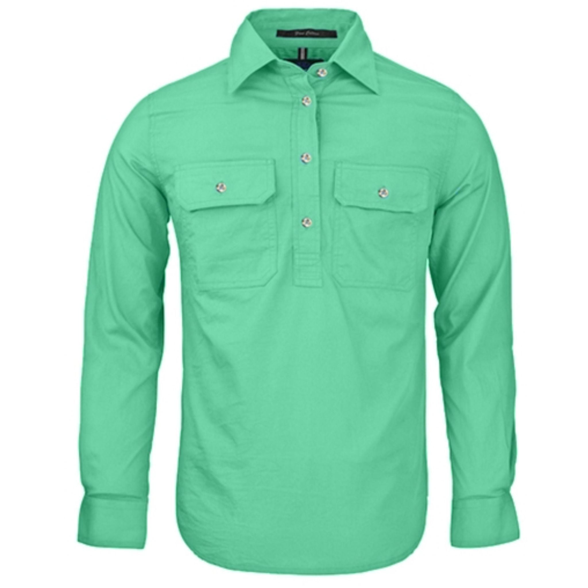 Women's closed long sleeve work shirt with pockets in mint