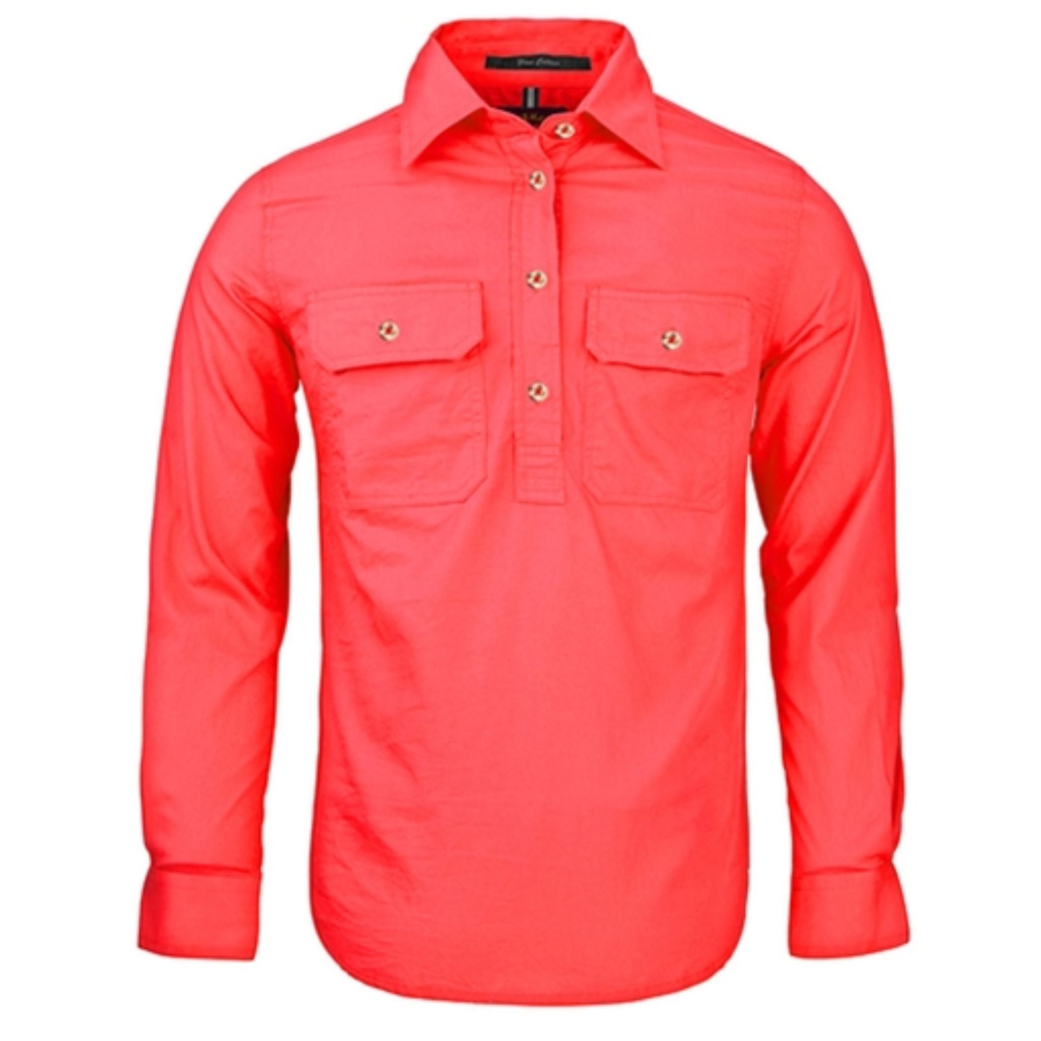 Women's closed long sleeve work shirt with pockets in watermelon