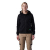 ladies black fleece zip-up hoodie with large pockets, elastic cuffs and FXD logo near waist