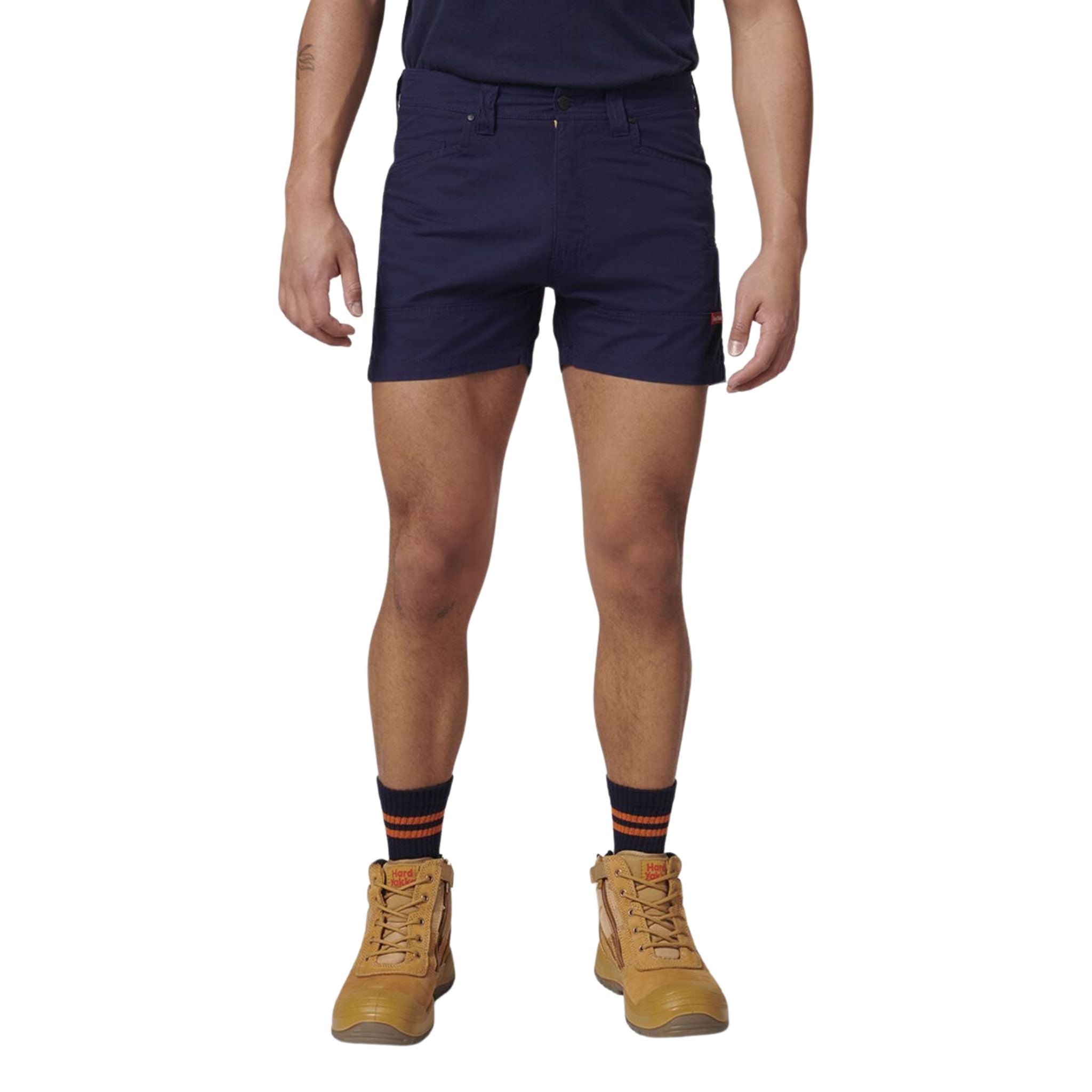 A man wearing Hard Yakka Ripstop short short in navy