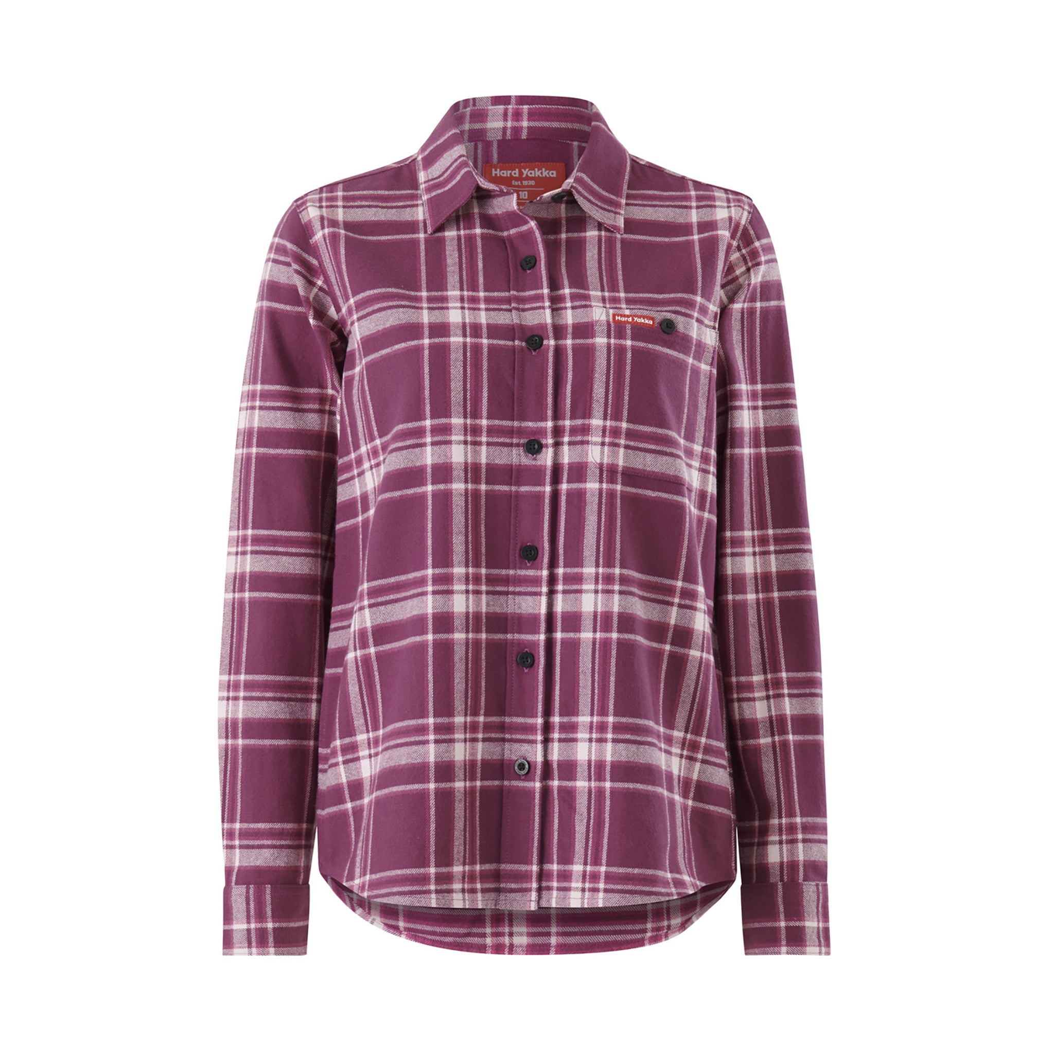 Hard Yakka Women's long sleeve plum plaid flannel work shirt