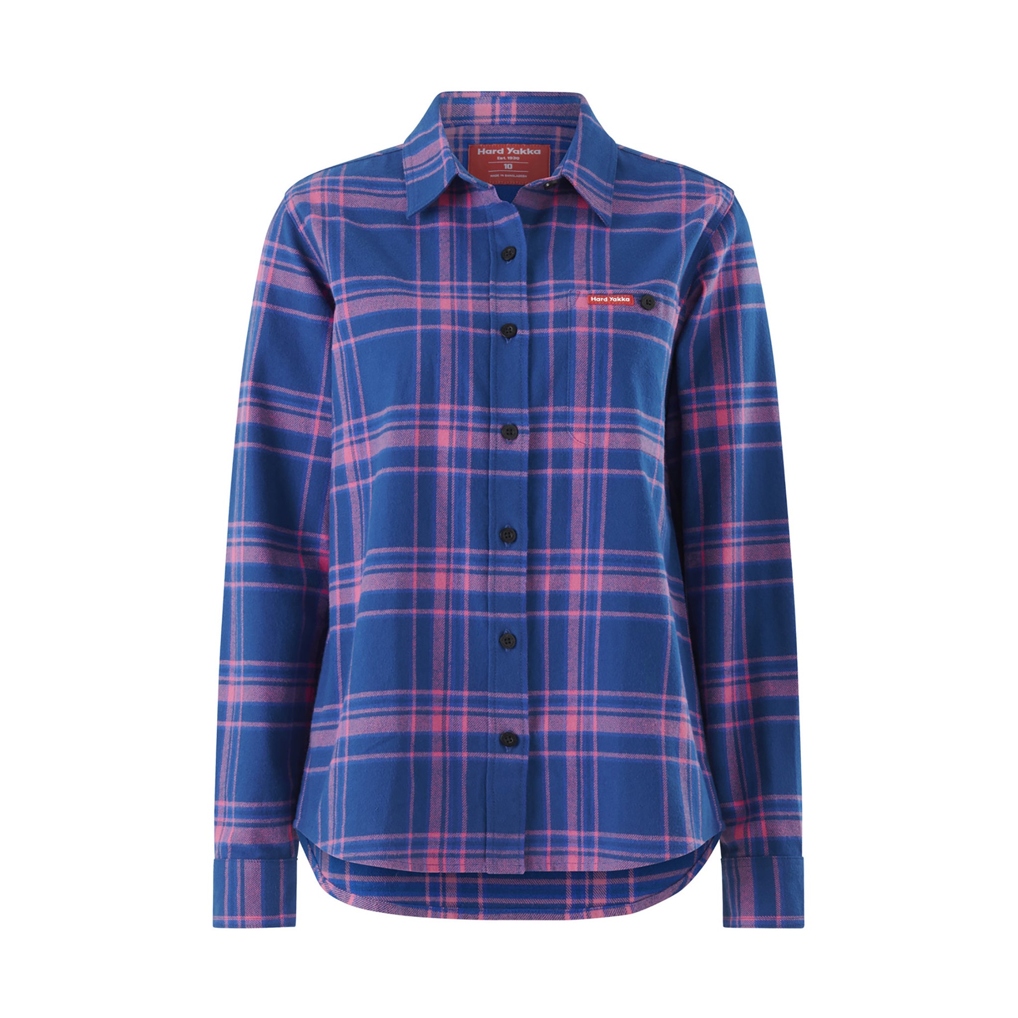 Hard Yakka Women's long sleeve electric blue plaid flannel work shirt