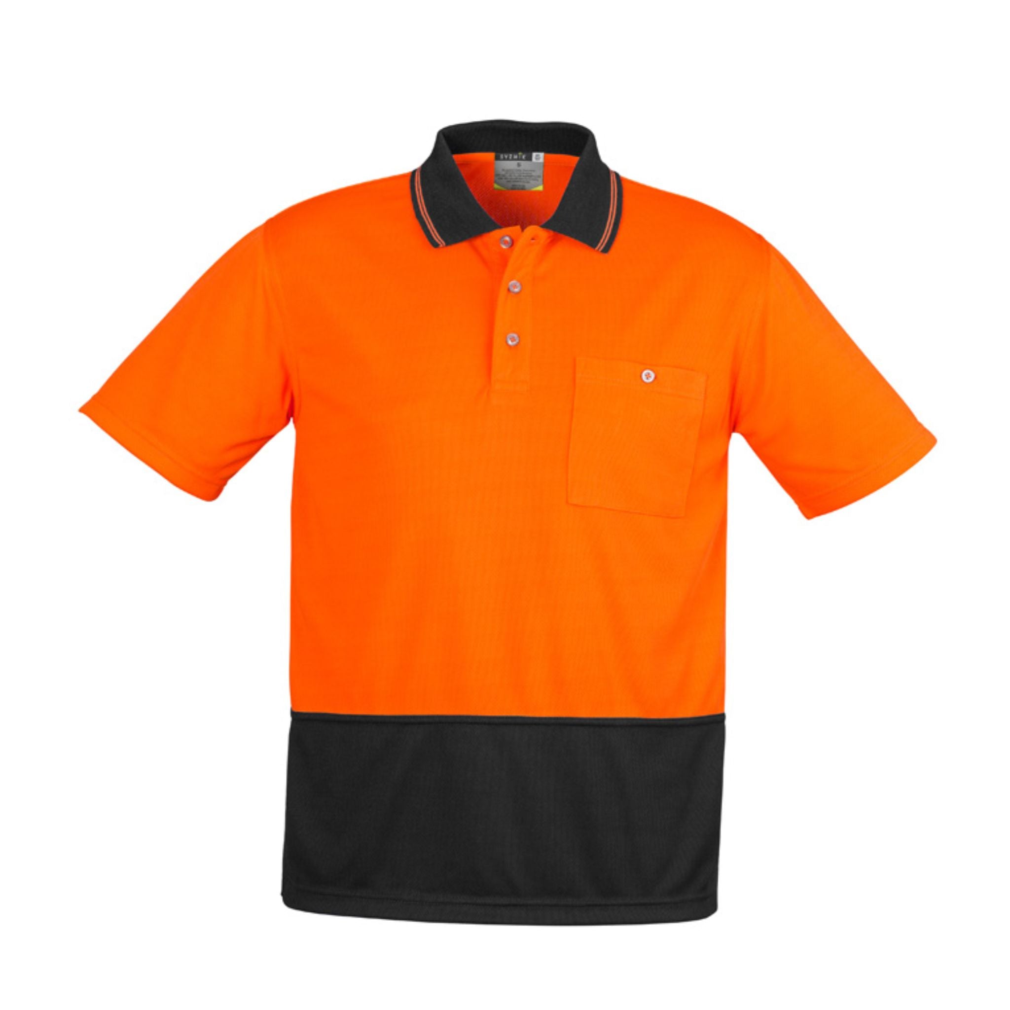 Syzmik Unisex S/S Hi Vis Basic Spliced Polo in orange black ZH231