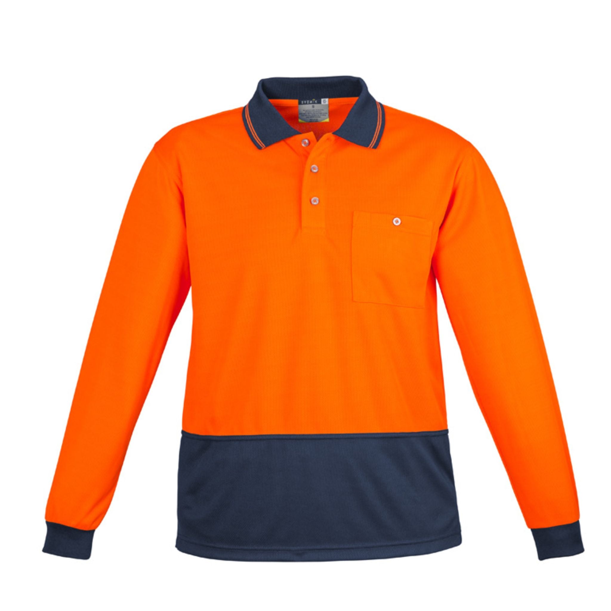 Syzmik Unisex L/S Hi Vis Basic Spliced Polo in orange navy ZH232