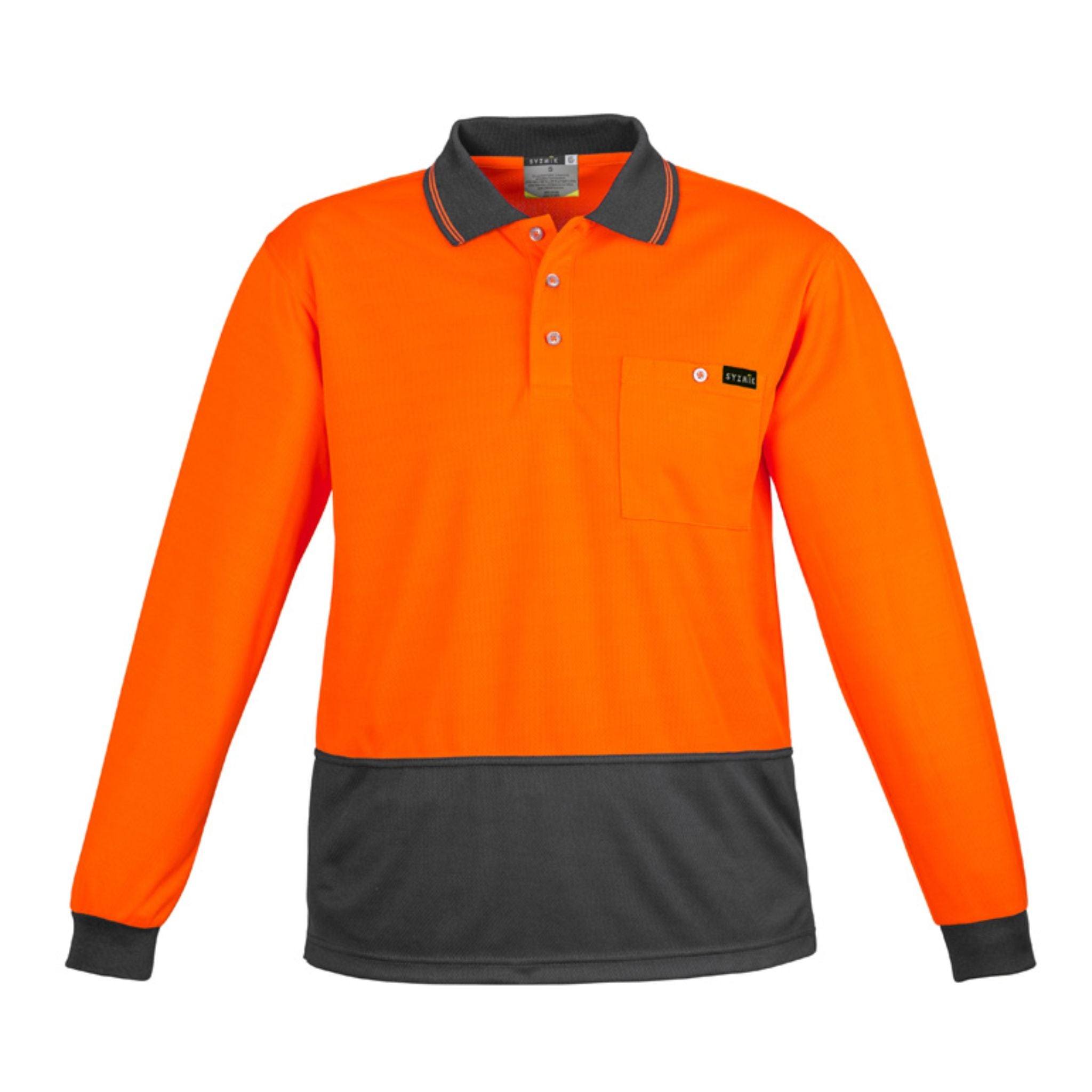 Syzmik Men's Comfort Back L/S Polo in orange charcoal ZH410