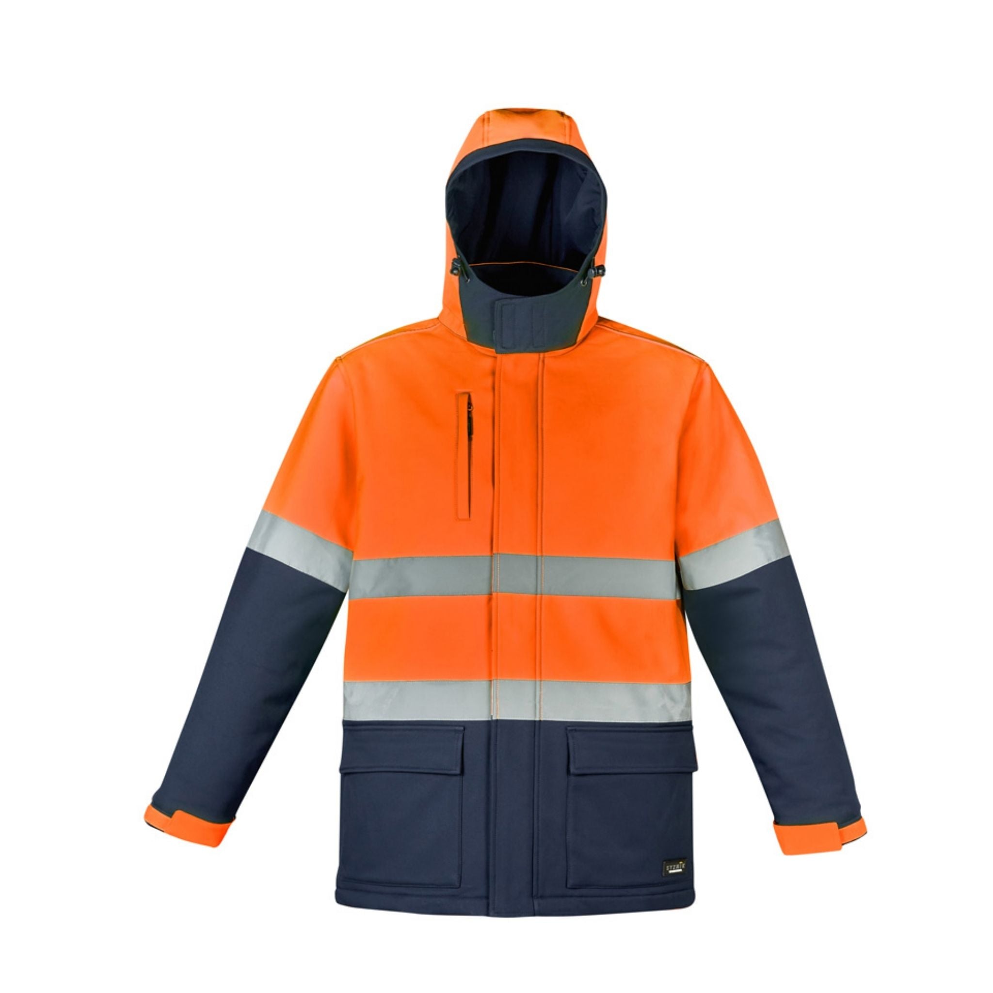 Syzmik Unisex Hi Vis Antarctic Softshell Taped Jacket in orange navy ZJ553