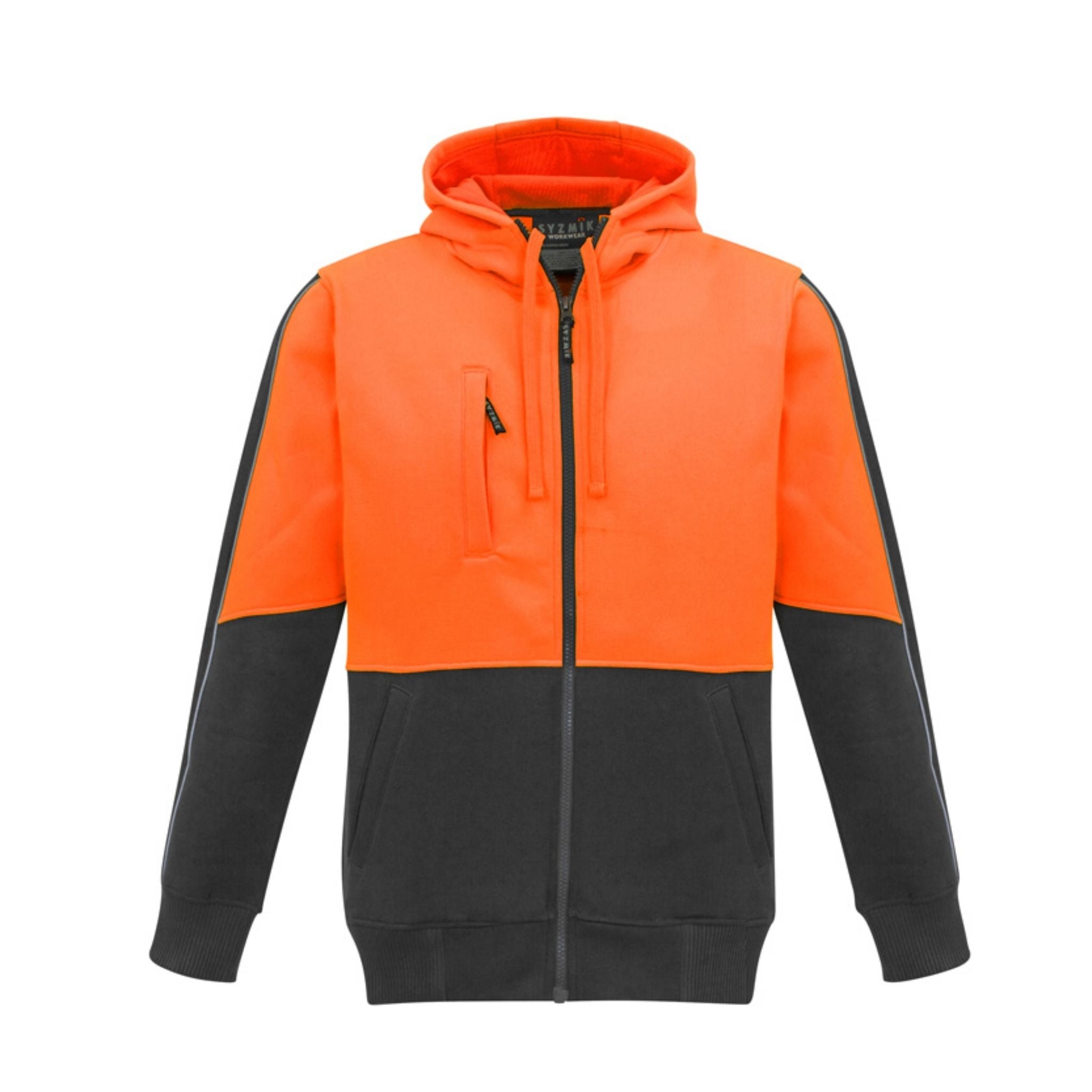 Syzmik Workwear Hi Vis Zip Front Hoodie in orange charcoal ZT485