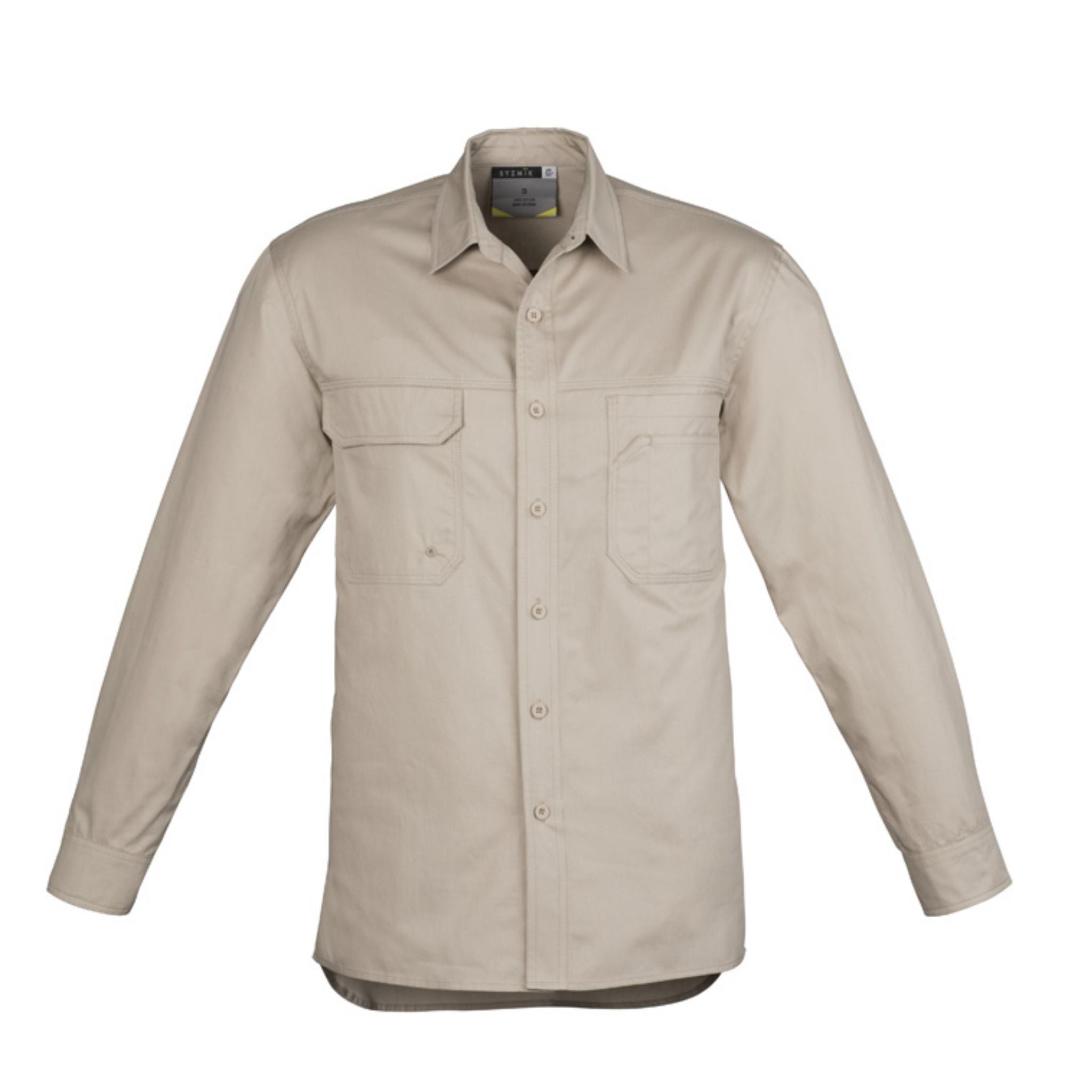 Syzmik men's tradie long sleeve work shirt in sand
